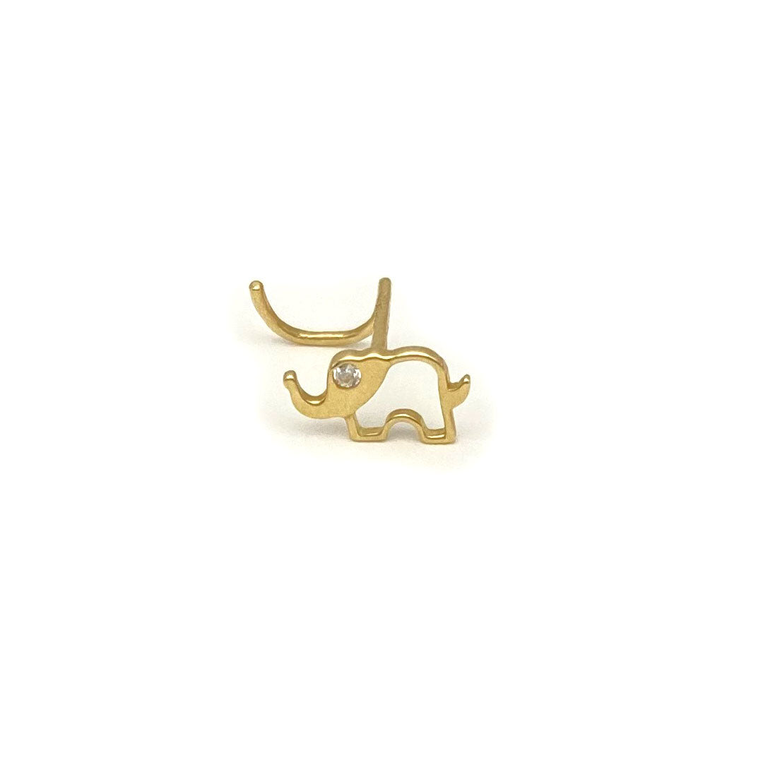 14k CZ Elephant Outline Nose Screw Stud